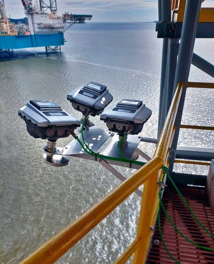 Wave radar sensors mounted on the underside of an offshore platform